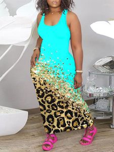 Plus Size Dresses Contrast Leopard Print All Over U-Neck Maxi Dress