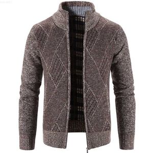 Herrtröjor Autumn Winter Warm Cardigan Men Fleece Zipper Sweaters Jackets Mens Slim Fit Sticked Sweatercoat Coat Men L230719