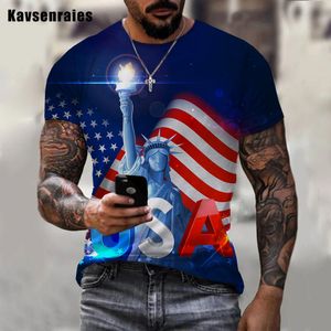 Trendy Cool American Flag Printed 3D Short Rleeve O-Neck T koszule Casual Men Mężczyzn Kobiety Ogółźwione TEE TOPS