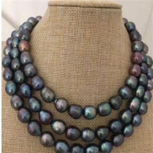 stunning 12-13mm tahitian black pearl necklace 38inch 925 silver216Z