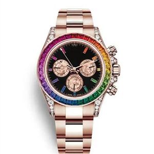 Top sell VK Quartz Movement Male watch 40mm Man watches High quality stainless steel bracelet Men wristwatch Colorful Stones Bezel322E