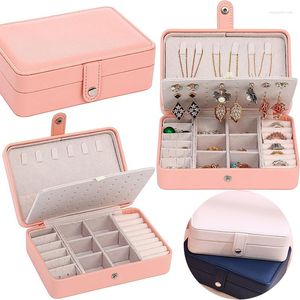 Jewelry Pouches Double Layer Portable Storage Box Leather Travel Packaging Large Capacity Desktop Rectangular