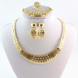 Ultima moda romantica da sposa placcata oro cristallo strass collane bracciali orecchini anelli set di gioielli per le donne293D