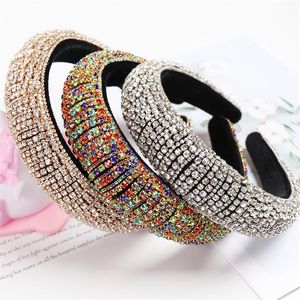 Faixas de cabeça acolchoadas com strass arco-íris para meninas, luxuosas, grossas, cheias, de diamante, esponja, faixas de cabelo, acessórios de cabelo de cristal, CX20261V