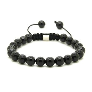 Hela 10st Lot 8mm Natural Black Onyx White Howlite Marble Grey Jasper Stone Pärlor Macrame Lucky Armband214C