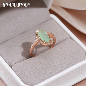 Syoujyo Emerald Natural Zircon Rings for Women 585 Rose Gold Color Bride Wedding Fine Jewelry Luxury Daily Big Green Stone Rings