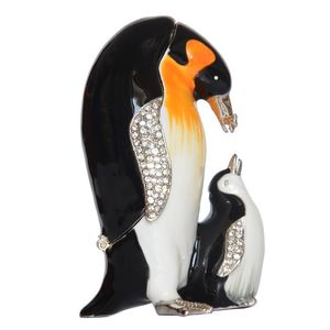 Enameled Pewter Crystal Bejeweled Trinket & Jewelry Box Penguin w Baby Nautical Decoration Novelty Gifts254u