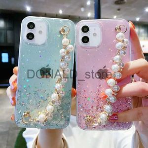 Случаи сотового телефона Luxury Pearl Bracelet Chail Soft Case для iPhone 13 14 12 Pro Max Mini 11 XS x XR 6 7 8 Plus Glitter Transparent Silicone Cover J230719 J230719