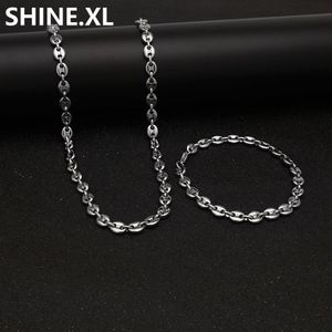 Corrente de grãos de café de aço inoxidável 316L 22 colares e 8 pulseiras moda hip hop conjunto de joias corrente de ouro para homens292Q