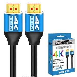 Cabo de vídeo 4K 2K HDMI HD Cabos de vídeo banhados a ouro de alta velocidade V1.4 1080P 3D Line para HDTV 1080P 720P TV Set Box Splitter Switcher 1,5m 3m 5m 10m 15m na caixa de varejo