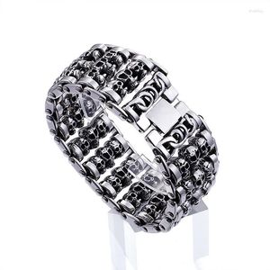 Charm Bracelets Fashion Punk Cool Men Skeleton Watch Strap Bracelet Retro Color Black Titanium Steel Wide Skull Jewelry