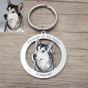 Keychains Lanyards Custom Po Engraved Keychain Personalised Picture Keyring Personalized Memorial Key Chain Your Dog Pet Portrait Customize Gift 230718