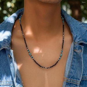 Collane con ciondolo Collana di perle turchesi Uomo bohémien con perline nere Miyuki con pietra blu Etnico africano sul collo Gioielli