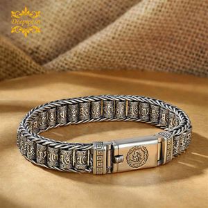 Armband Handgjorda kreativa Passepartout Prayer Wheel Men's Sterling Silver Female Transfer Beads Six-Character Mantra Retro273V