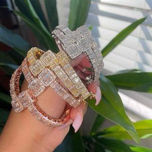 Hip Hop Jewelry Gold Plated Diamond Armband Iced Out Cubic Zirconia Miami Baguette S Bangle for Women239y