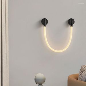 Wall Lamp Modern Minimalist Cream Style Bedroom Bedside Staircase Study Living Room Atmosphere One-Line Silicone Fiber Long