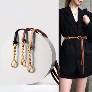 Belts Women Genuine Leather Belt Solid Color Thin Skinny Waistband Metal Buckle Adjustable For Lady Dress Strap