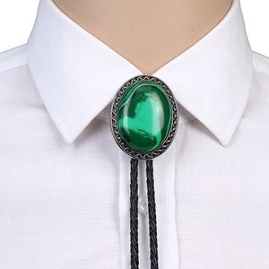 Bolo Ties Vintage Malachite Stone Owalny Kształt Turkusowy krawat dla mężczyzny Indian Cowboy Western Cowgirl skórzana lina cynkowa