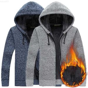 Men's Sweaters New Sweater Men's Hooded Cardigan Plus Velvet Warm Autumn and Winter Artificial Fur Hot Coat Cold Jumpers Jacket L230719