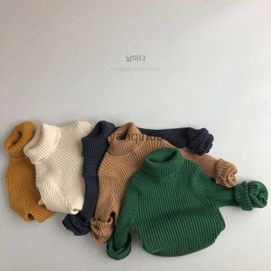 Pullover 2022 Autumn Girls Boys Turtleneck Sweaters Baby Children Barn Cardigan Sticking Shirt HKD230719