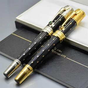 engrave Elizabeth Black and Golden Silver Limited edition Roller ball pen Fountain pen with Diamond inlay Cap Business office supp1818