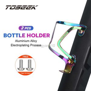 Water Bottles Cages TOSEEK Plating Gradient Color Aluminum Alloy Bike Cycling Bicycle Drink Water Ultra Light Bicycle Bottle Holder Cycling Parts HKD230719
