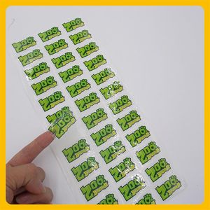 Anpassad CLEAR LOGO LIDELIBEL Label genomskinlig vattentät paket Klistermärke Transparent PVC Outdoor Promotion Labels Stickers273y