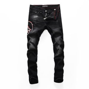 PINK PARADISE PLEIN Clássico Moda Homem Jeans Rock Moto Masculino Design Casual Jeans Rasgados Jeans Skinny Envelhecidos Biker PLEIN Jeans 226p