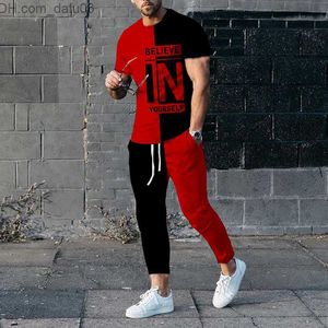 Herrspårar för män T-shirt-byxor Tro på dig själv 3D-tryckta T-shirtbyxor Sätt 2 stycken av gatukläder stora sportkläder Z230719