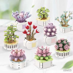 Block 9Style byggstenar Flowers Pot Eternal Bouquet Bricks Micro 3D Plant Model DIY Simulation Succulent Ornaments for Kids Gifts R230720