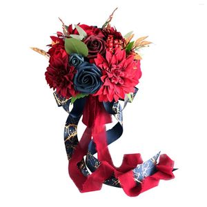 Flores decorativas rosas artificiais buquês de casamento nupcial segurando para noivado aniversário decoração da casa romântico elegante