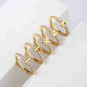 Anéis de banda HECHENG Fashion Initials Letter Ring Women Classic Simple Opening Finger Ring For Women Party Jewelry Gift Wholesale J230719