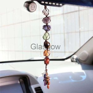 Decorações de Interiores 7 Chakra Pedra Preciosa Borla Pingente de Carro Espiritual Reiki Cura Ornamento para Pendurar em Casa Decoração de Pedra Natural x0718