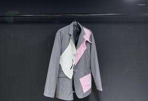 Ternos femininos superaen fino primavera e verão cinza costura rosa blazer moda feminina jaqueta