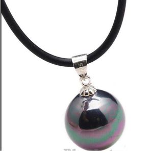 > 8-20mm Black Sea Shell Pearl Pendant Black Rubber Necklace 925 Silver BLUE LOTUS251s