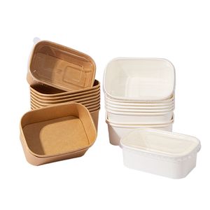 Kraft Paper Lunch Box Fruit Packaging Box Meal Prep Containers with PP Lids Disposable Food Containers