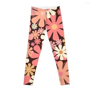 Active Pants Vintage Eesthetic Retro Floral Mönster i Blush Pink and Brown 60s 70 -talets Style Legings Gym Woman