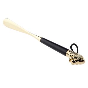 Shoe Parts Accessories Flexible Stylish Golden Metal Black Wooden Handle Horn Lion Head Spoon Shoehorn 32 cm 230718
