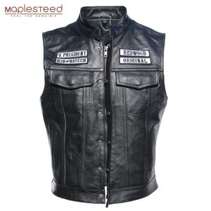 Men s Vests Men s Embroidery Motorcycle Vest Leather Sleeveless Jacket Real Cowhide Club Riding Biker M008 230718