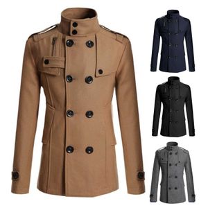 Men's Wool Blends Stylish Winter New Men Solid Wool Blend Coats Fashion Brand Men Long Wool Coat Doublar Thick Wool Blend Overcoat HKD230718
