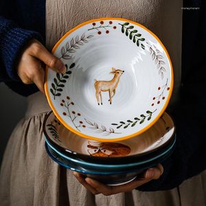 Tigelas grandes de cerâmica animal pintadas à mão para salada de macarrão ramen bonito recipiente de frutas cozinha restaurante louça moderna decoração de casa