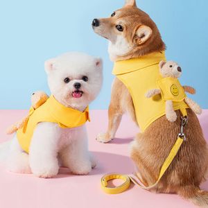 Dog Collars Leashes Puppy Cute Pet Vest Solid Harness and Leash Set Pocket Bear Clothes for Chihuahua Yorkie Walking Training Cat Chain 230719