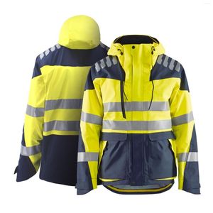 Herrjackor hög reflekterande jacka zip huva med avtagbar fleece liner två tonarbete reflektor hi vis vinter