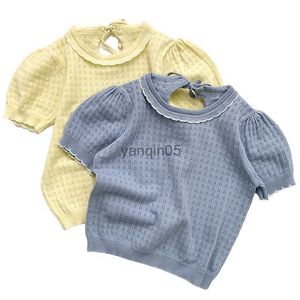 Pullover Bambini Maglia Pullover Principessa Top Morbida Camicia da ragazza traspirante Cotone lavorato a maglia Vintage Ragazze Colletto in pizzo Abbigliamento Hallow Out HKD230719