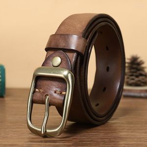 Belts 3.3CM Fashion Men High Quality Genuine Leather Luxury Copper Brass Buckle Strap Male Jeans For Man Women Cowboy Cintos