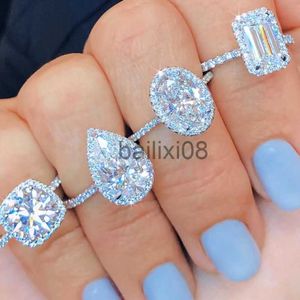 Bandringar Silverfärg Oval Pear Cut Wedding Rings for Women Luxury Promise Engagement Bridal Jewelry Cubic Zirconia Anniversary Ring J230719