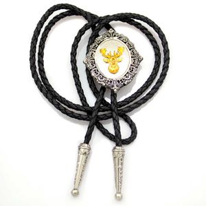 Bolo Ties Fashion Deer Pendant Collana Head Stag Elk Buck Hunt Pelle Bolo Tie Uomo Cravatta Gioielli Regalo Donna Accessori HKD230719 all'ingrosso