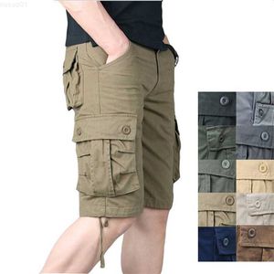 Herr shorts sommar casual bomullsfrakt shorts män multi pocket baggy militär dragkedja bermuda plus storlek 44 byxor taktiska arbetshorts l230719