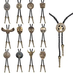 Bolo Ties Moda di alta qualità Bolo Tie per uomo Donna Handmade Star Western Cowboy Nero Vintage Ciondolo cravatta HKD230719