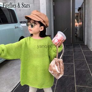 Pullover Spring Autumn Girls Sweater Baby Knitwear Kids Long Sweater Children Sticked Clothes Fashion BF Oversize Grass 2 till 9 år HKD230719